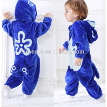 Bébé doux flanelle barboteuse Animal Onesie pyjamas tenues costume, vêtements de couchage, tissu bleu mignon, serviette à capuchon de bébé